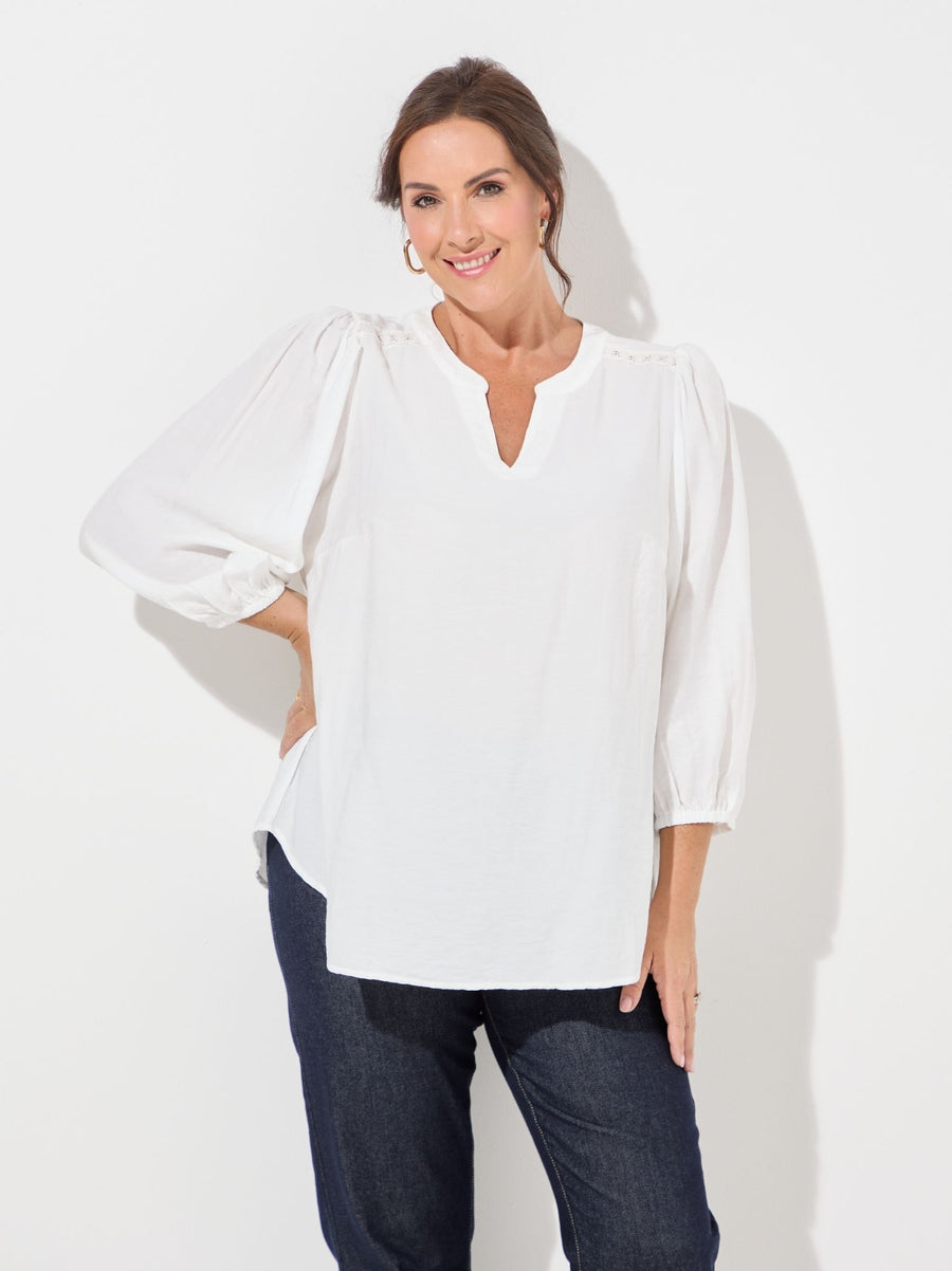 KAFFE Curve Alberte Puff Sleeve Blouse - Chalk