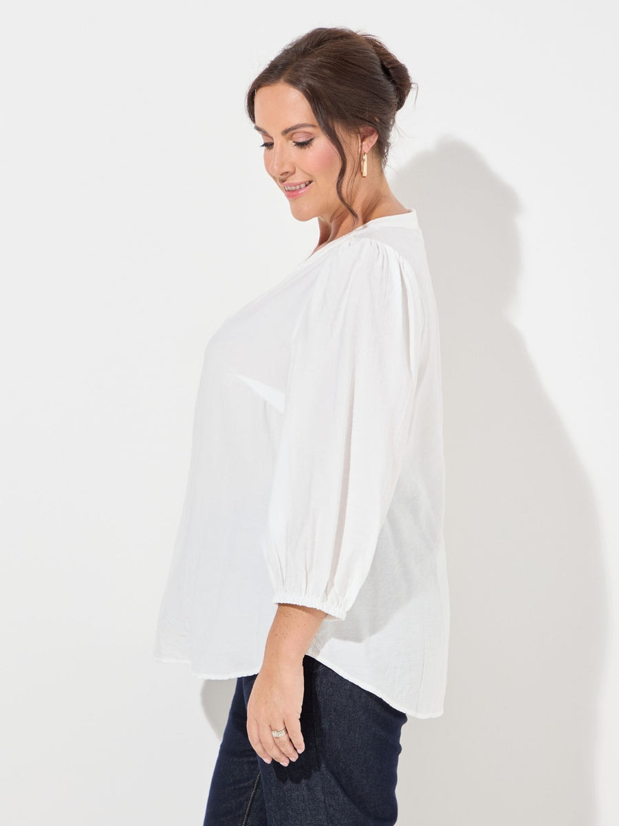 KAFFE Curve Alberte Puff Sleeve Blouse - Chalk