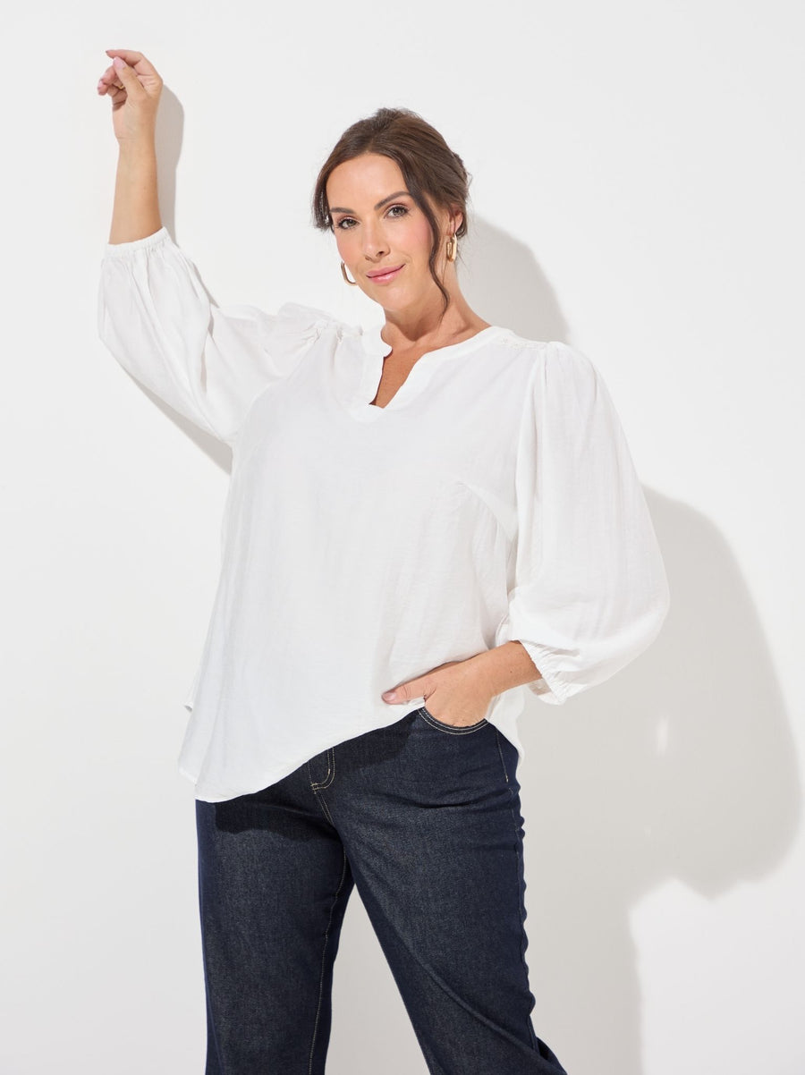 KAFFE Curve Alberte Puff Sleeve Blouse - Chalk