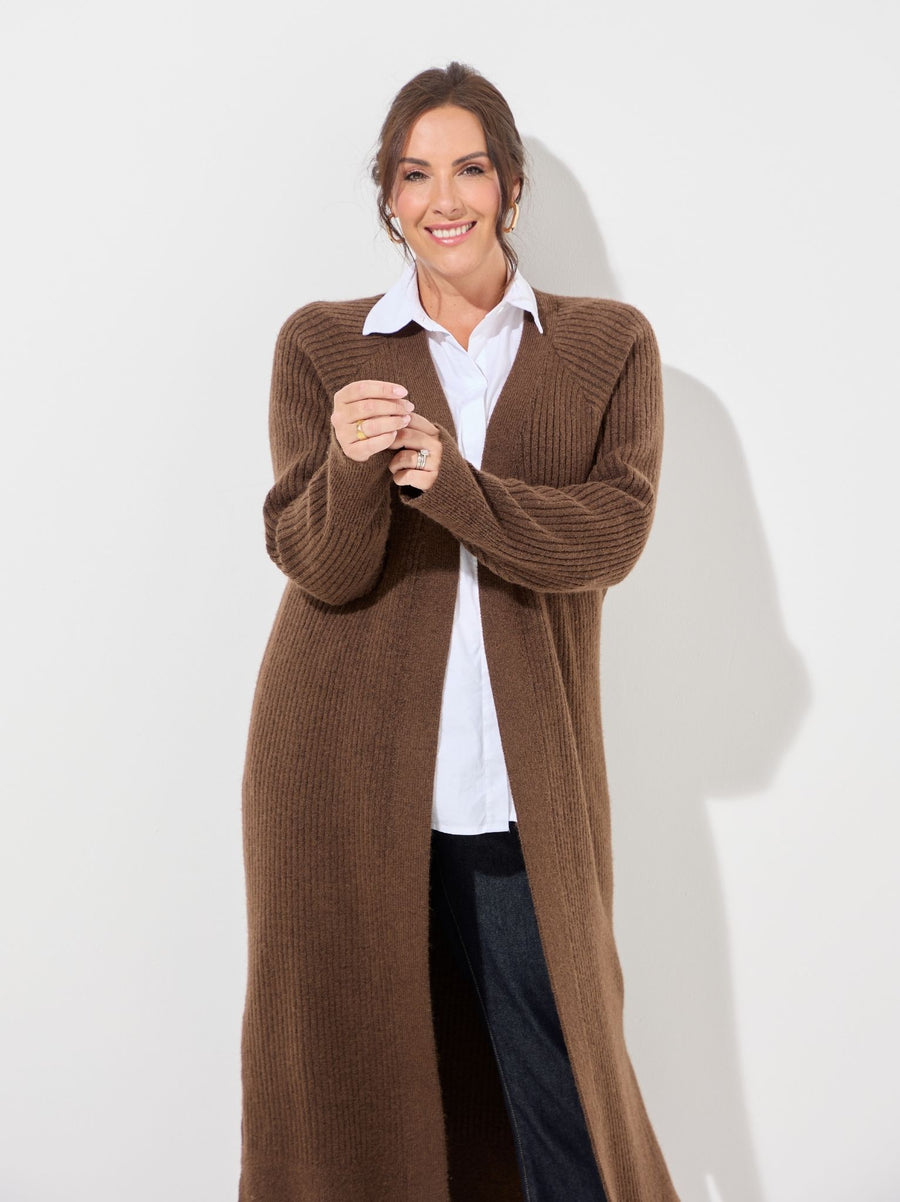 KAFFE Curve Rinye Long Cardigan -Brown