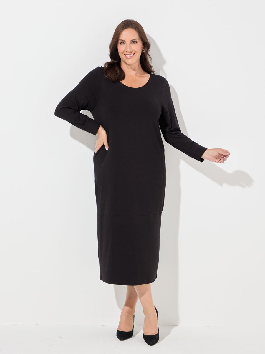Dolores Black Panelled Hem Jersey Dress