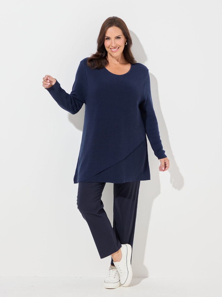 Maria Navy Cotton Blend Rib Knit Jumper