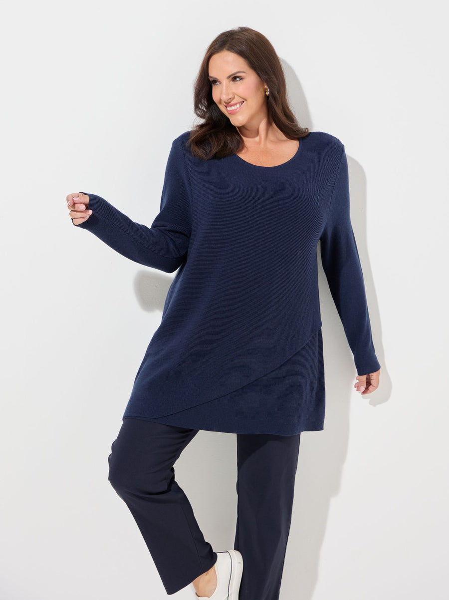 Maria Navy Cotton Blend Rib Knit Jumper