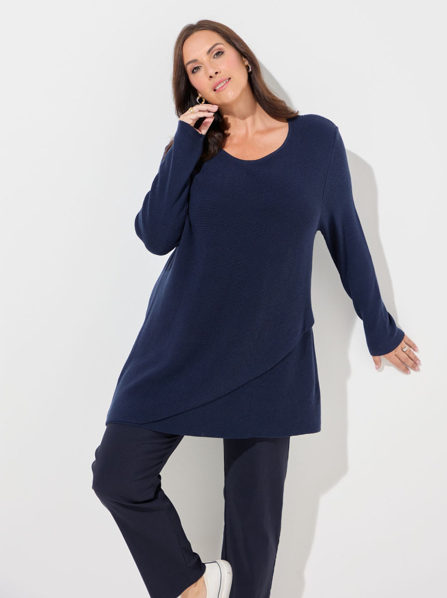 Maria Navy Cotton Blend Rib Knit Jumper