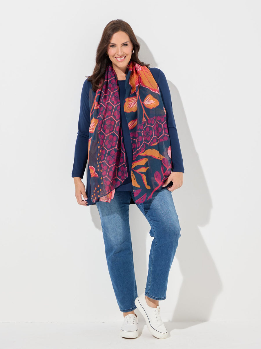 Tessa Jersey Long Sleeve Top - Navy