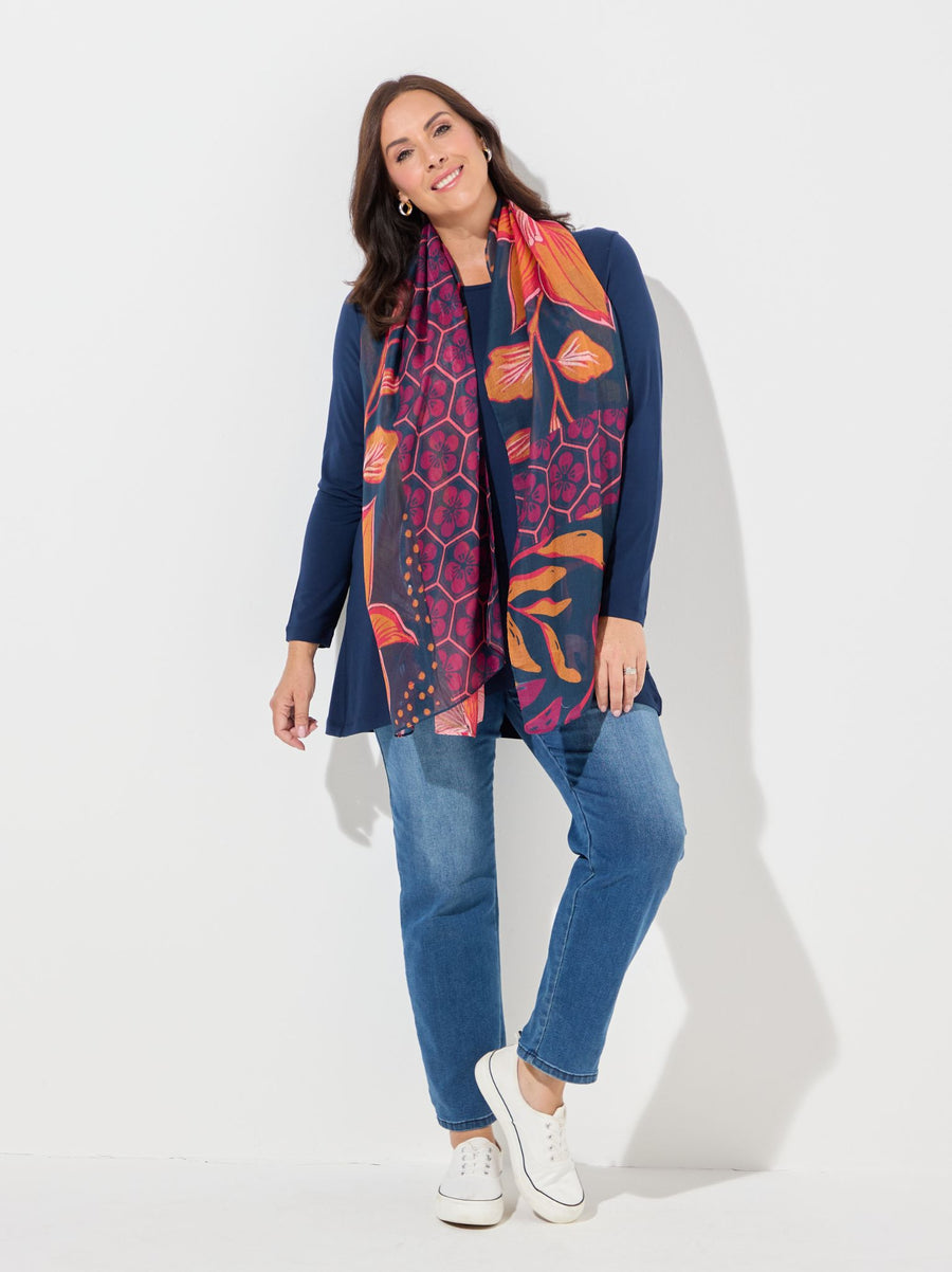 Hannah Navy/Pink Multi Print Scarf