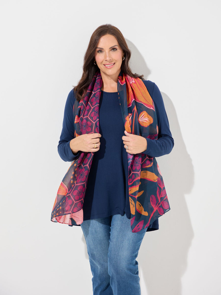 Hannah Navy/Pink Multi Print Scarf