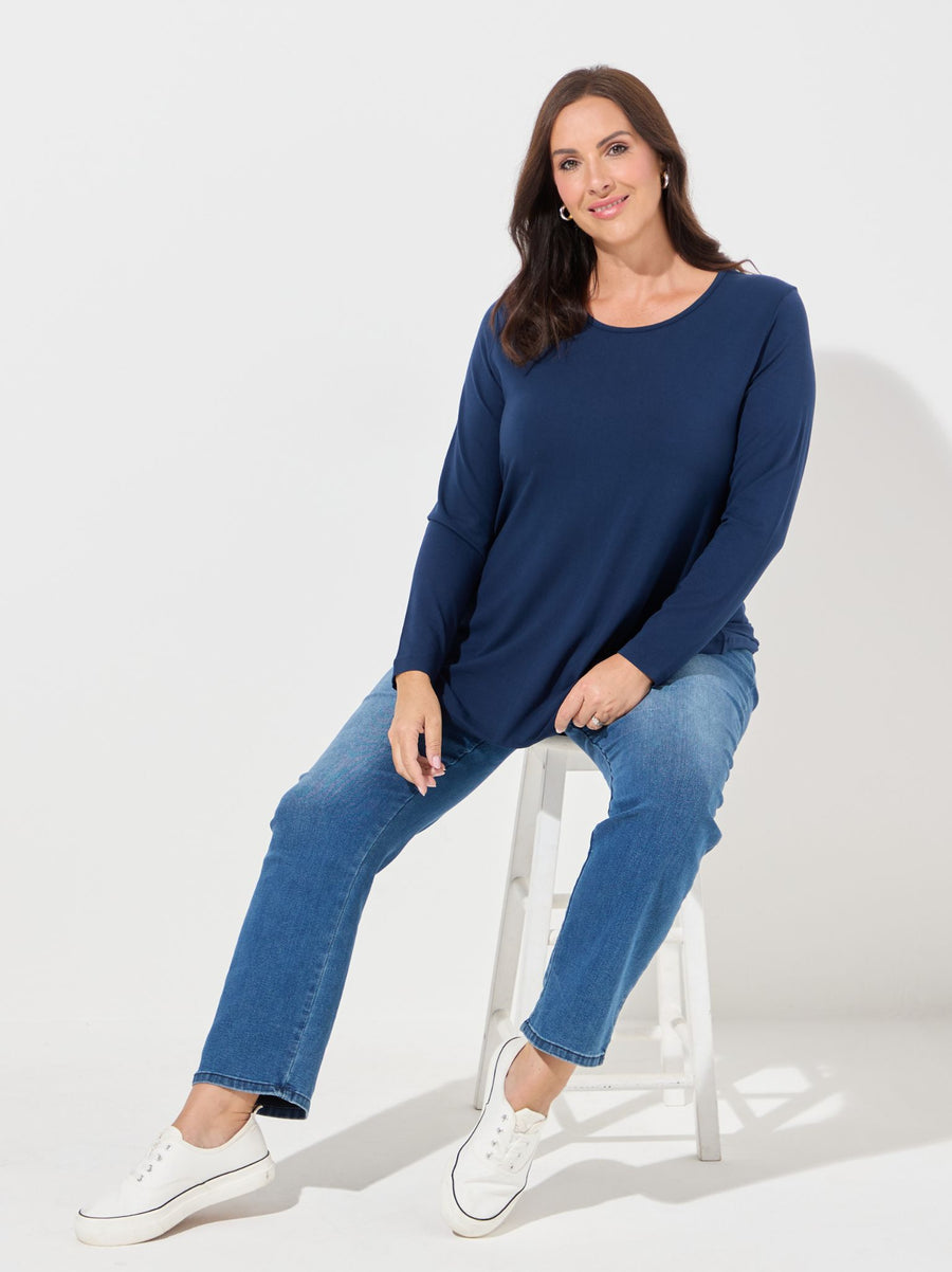 Tessa Jersey Long Sleeve Top - Navy