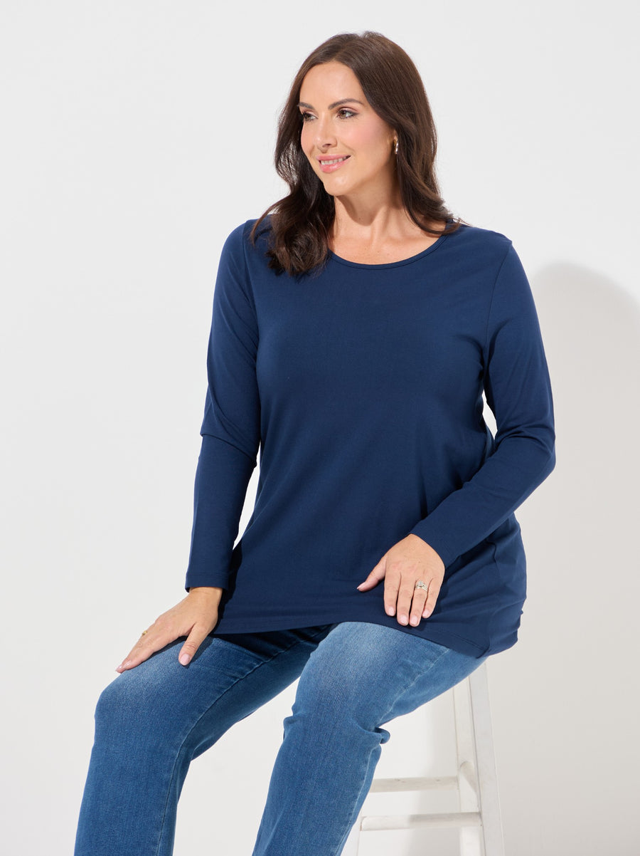 Tessa Jersey Long Sleeve Top - Navy