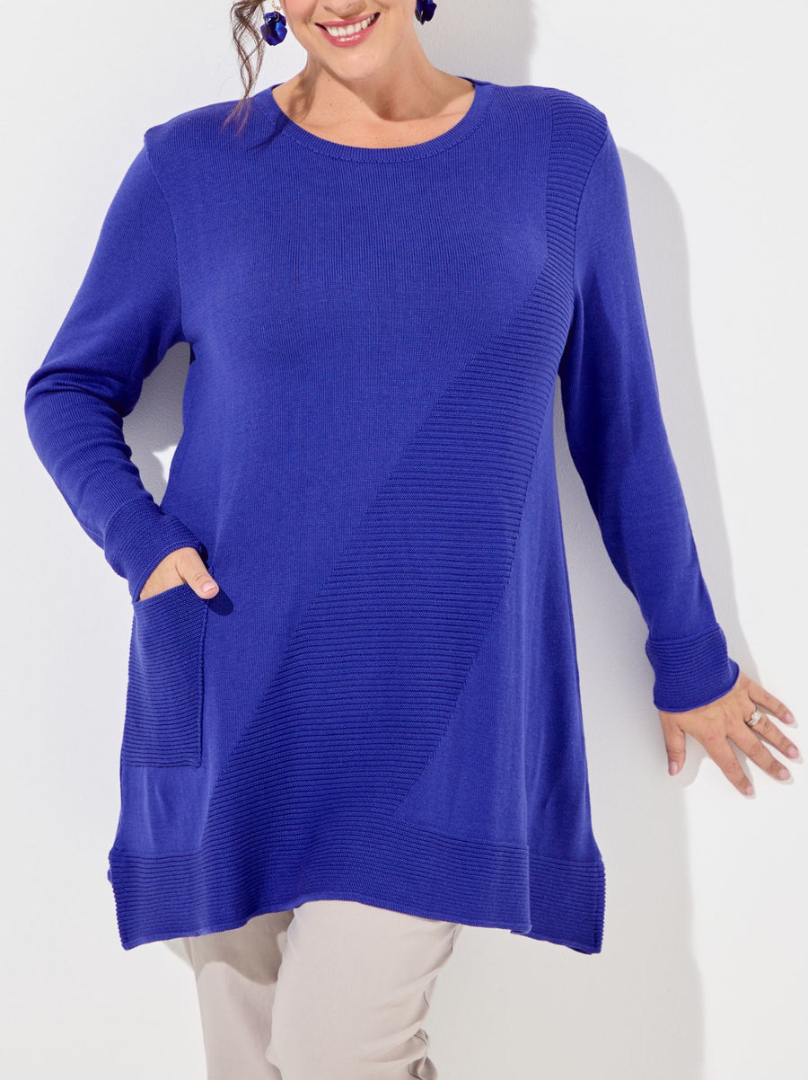 Mia Cotton Blend Rib Knit Jumper - Cobalt
