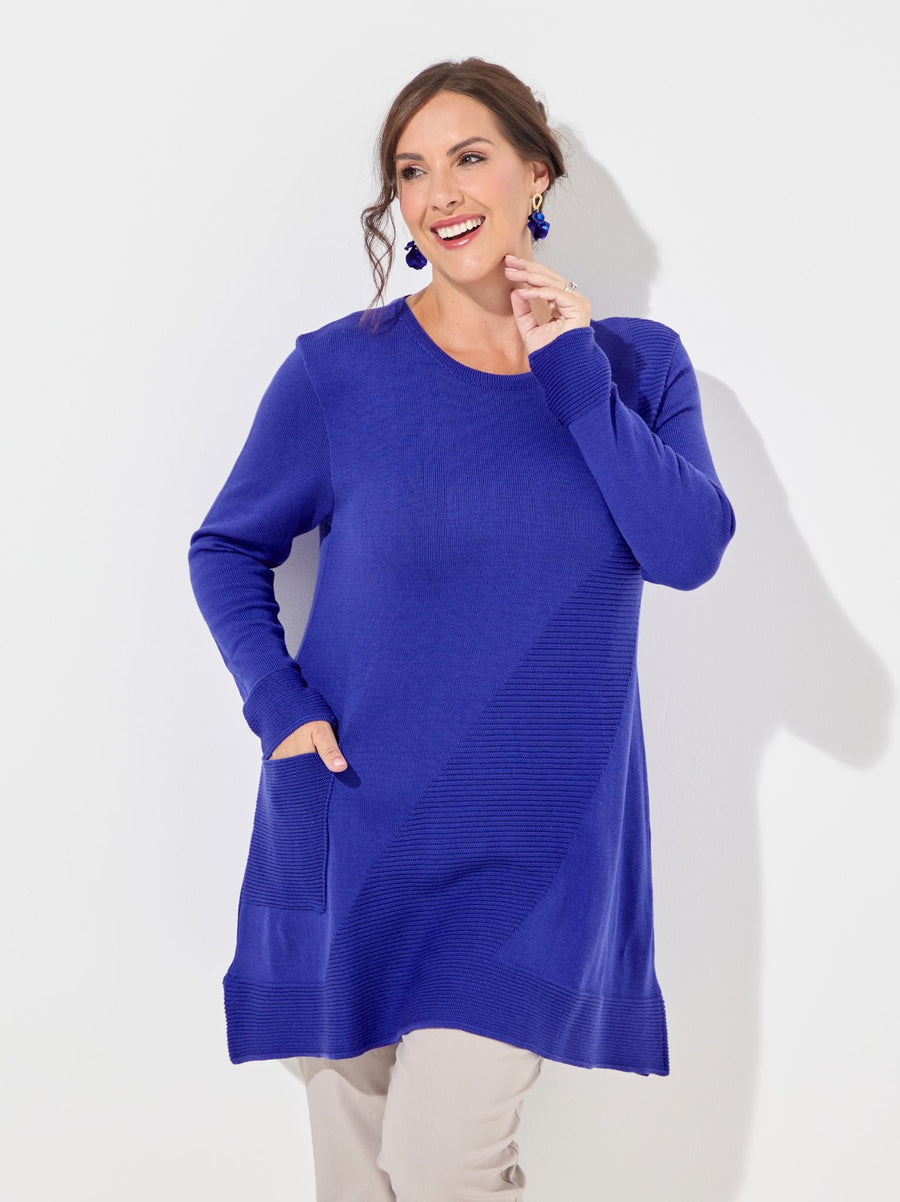Mia Cotton Blend Rib Knit Jumper - Cobalt