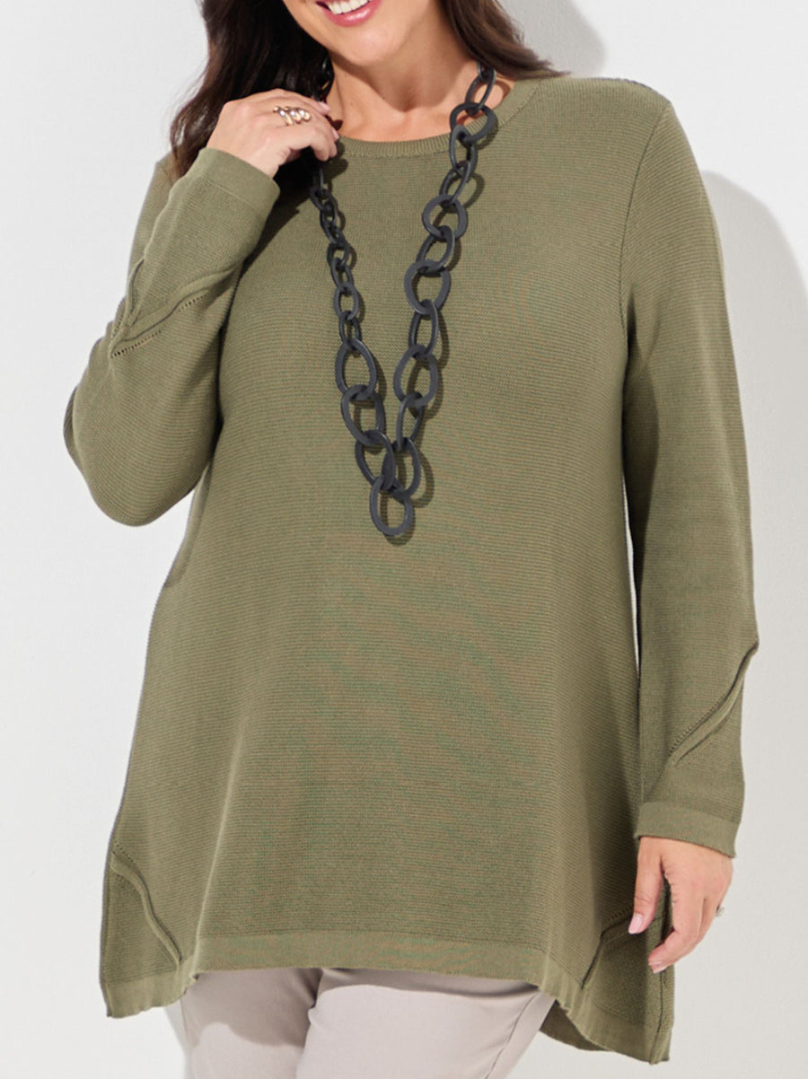 Margaret Cotton Blend Knit Rib Jumper - Khaki
