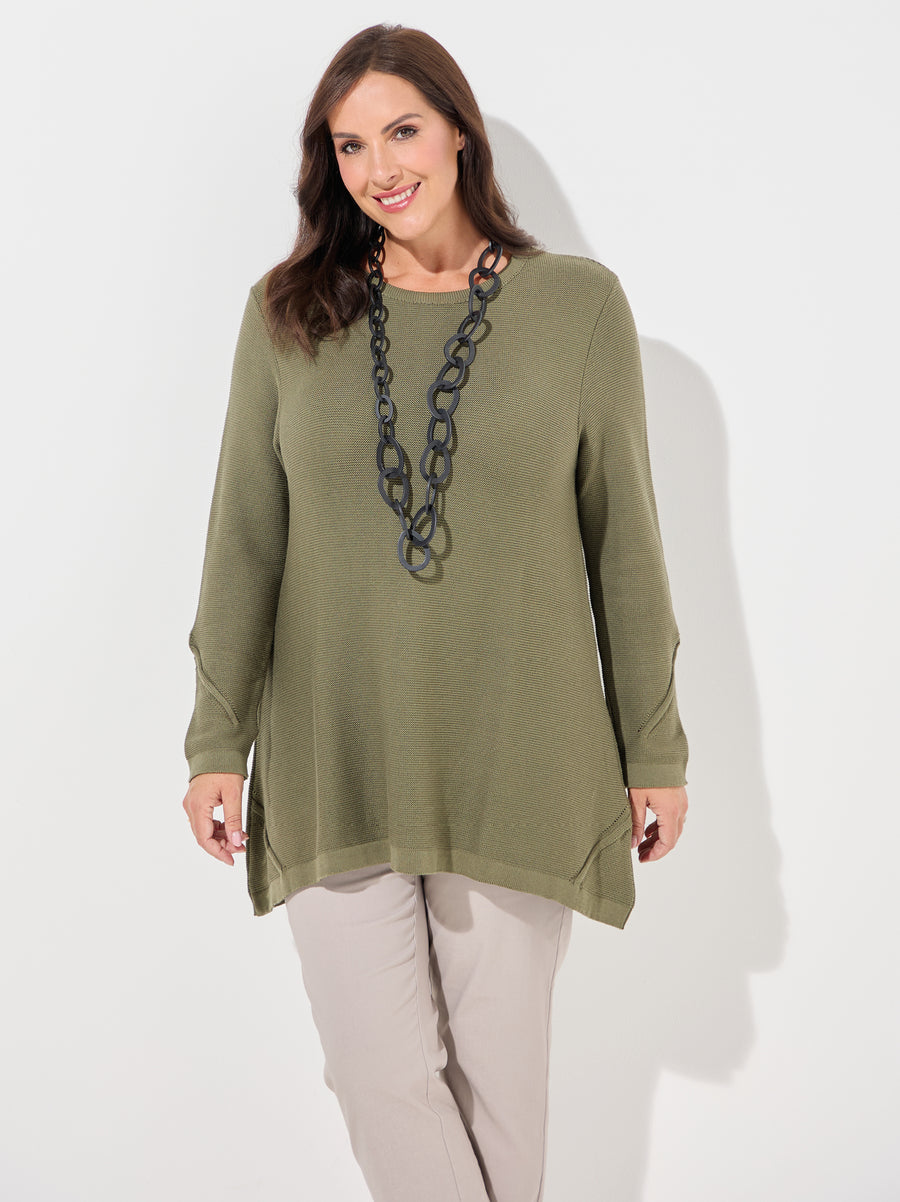 Margaret Cotton Blend Knit Rib Jumper - Khaki