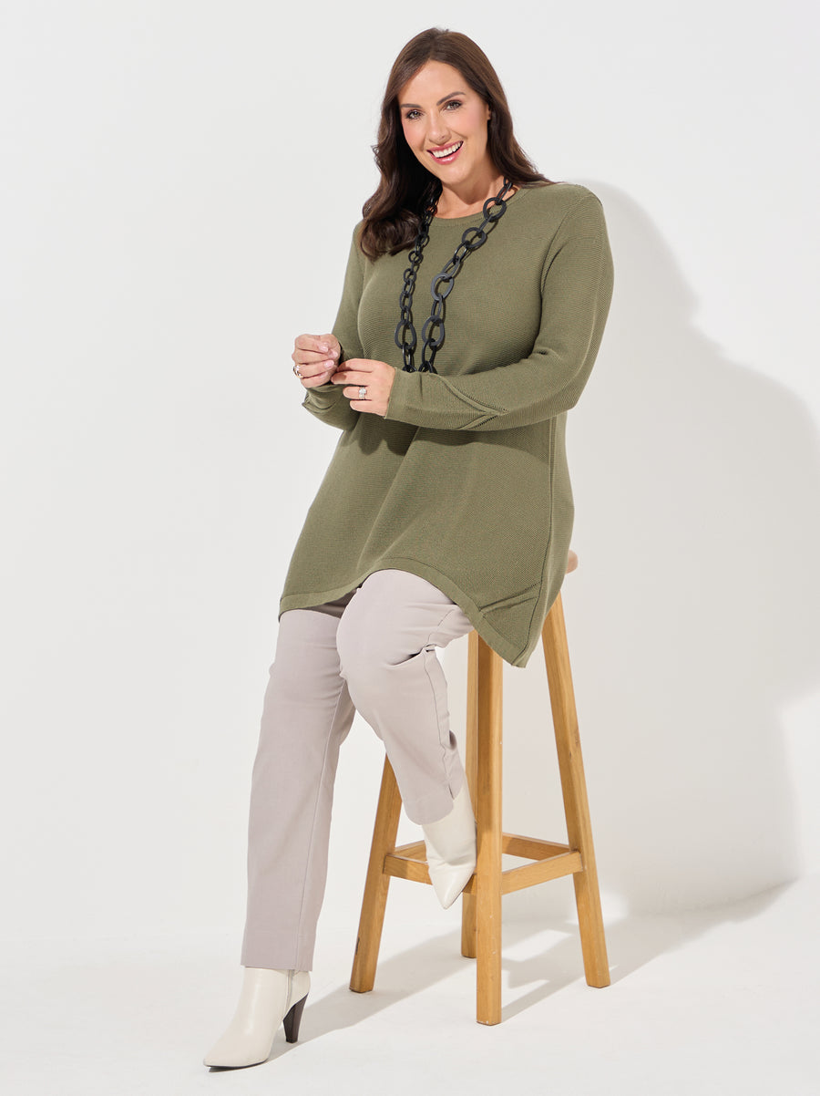 Margaret Cotton Blend Knit Rib Jumper - Khaki