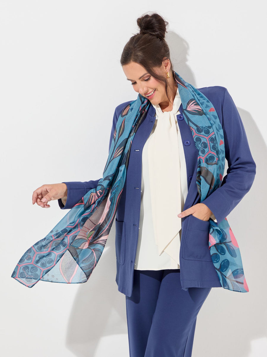 Hannah Multi Print Scarf -Teal/Pink