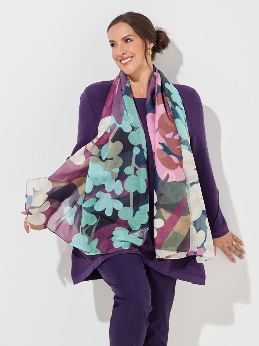Florence Plum/Teal Botanical Print Scarf