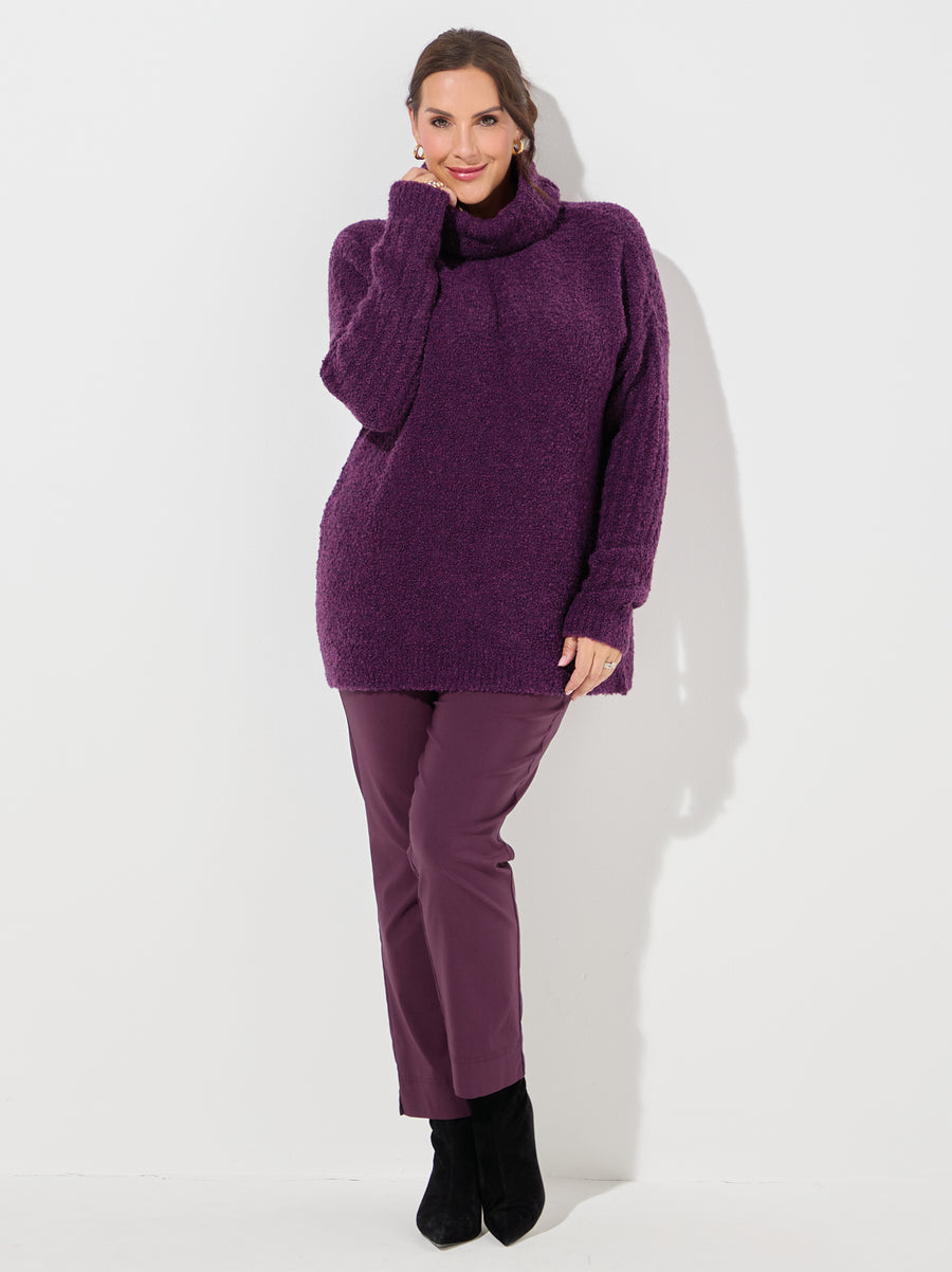 Melissa Purple Boucle Knit Roll Neck Jumper - Purple