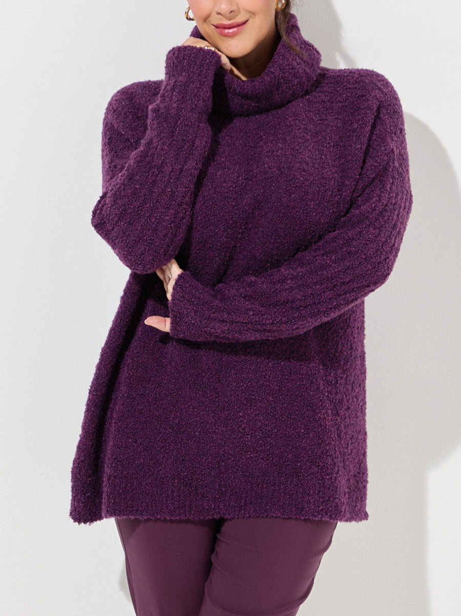 Melissa Purple Boucle Knit Roll Neck Jumper - Purple