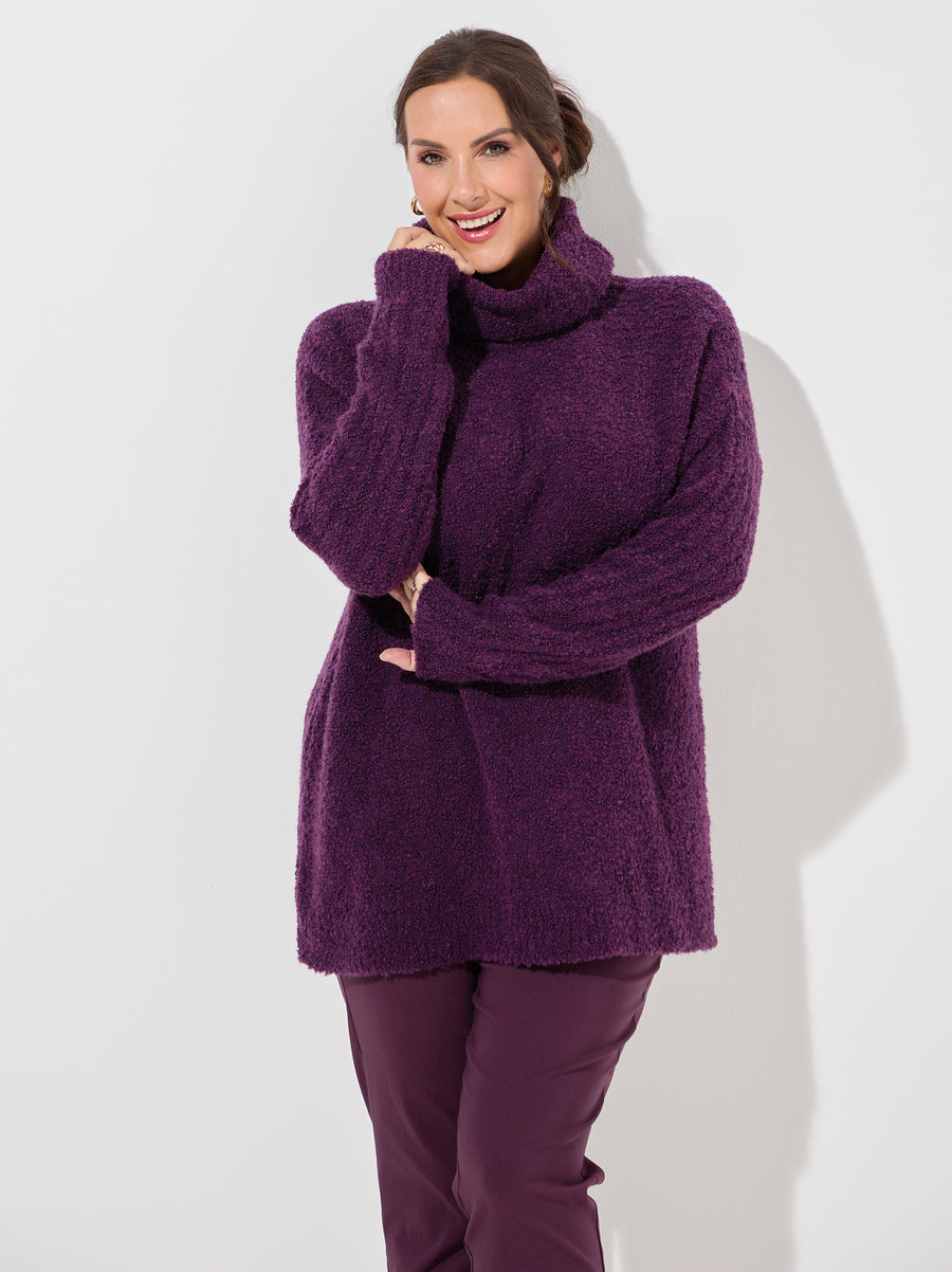 Melissa Purple Boucle Knit Roll Neck Jumper - Purple