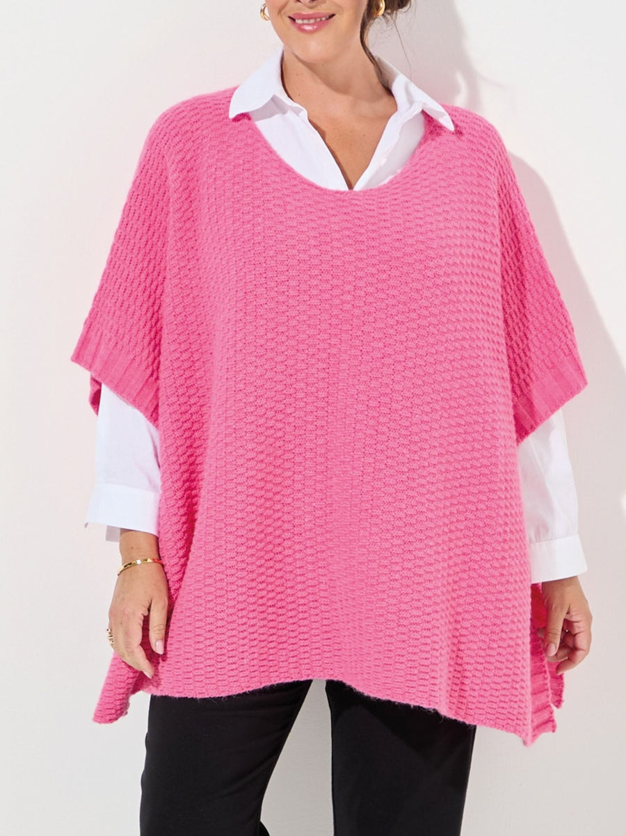 Camilla Moss Stitch Poncho - Taffy Pink
