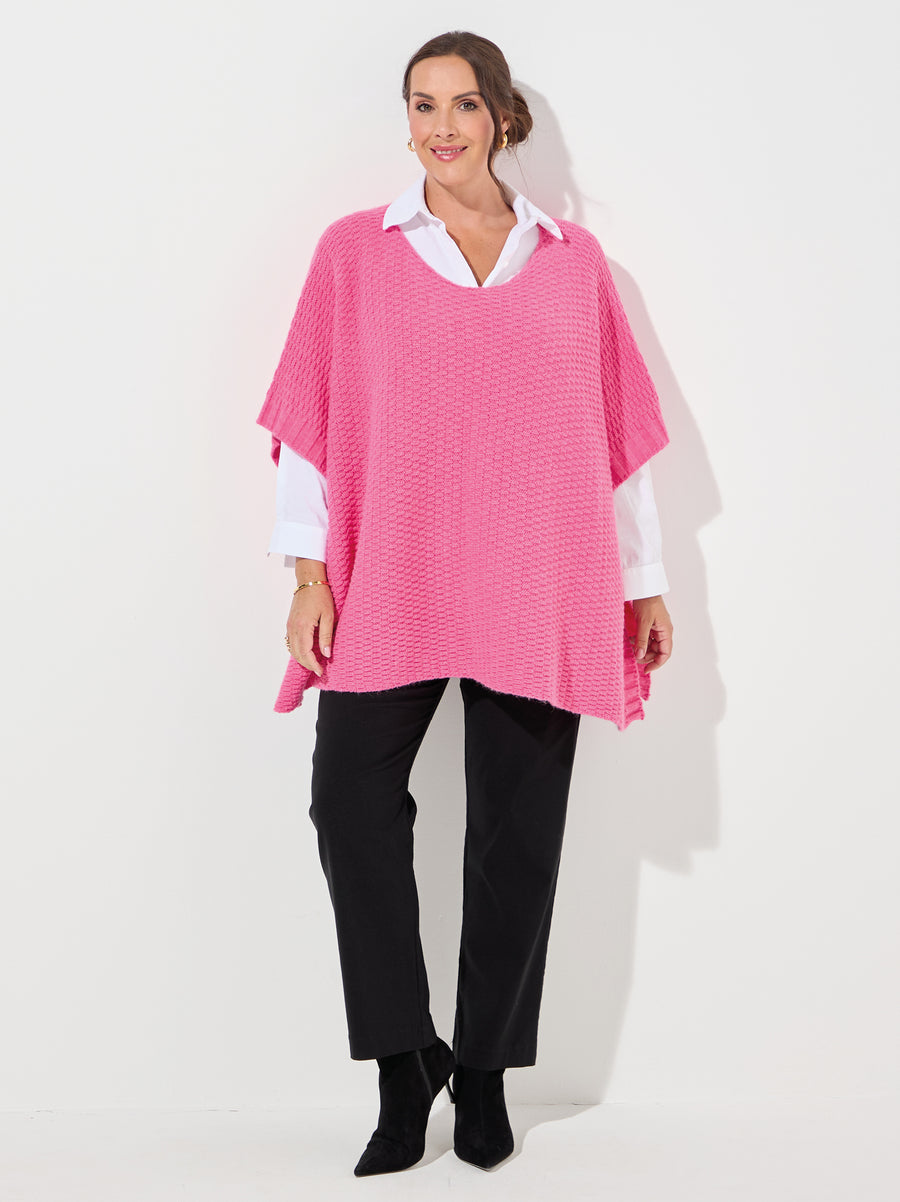 Camilla Moss Stitch Poncho - Taffy Pink
