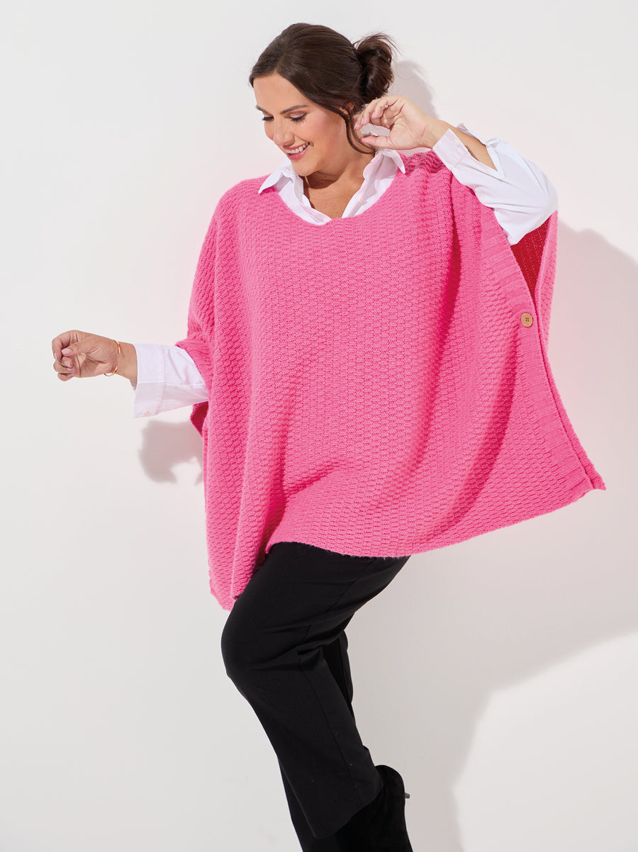Camilla Moss Stitch Poncho - Taffy Pink