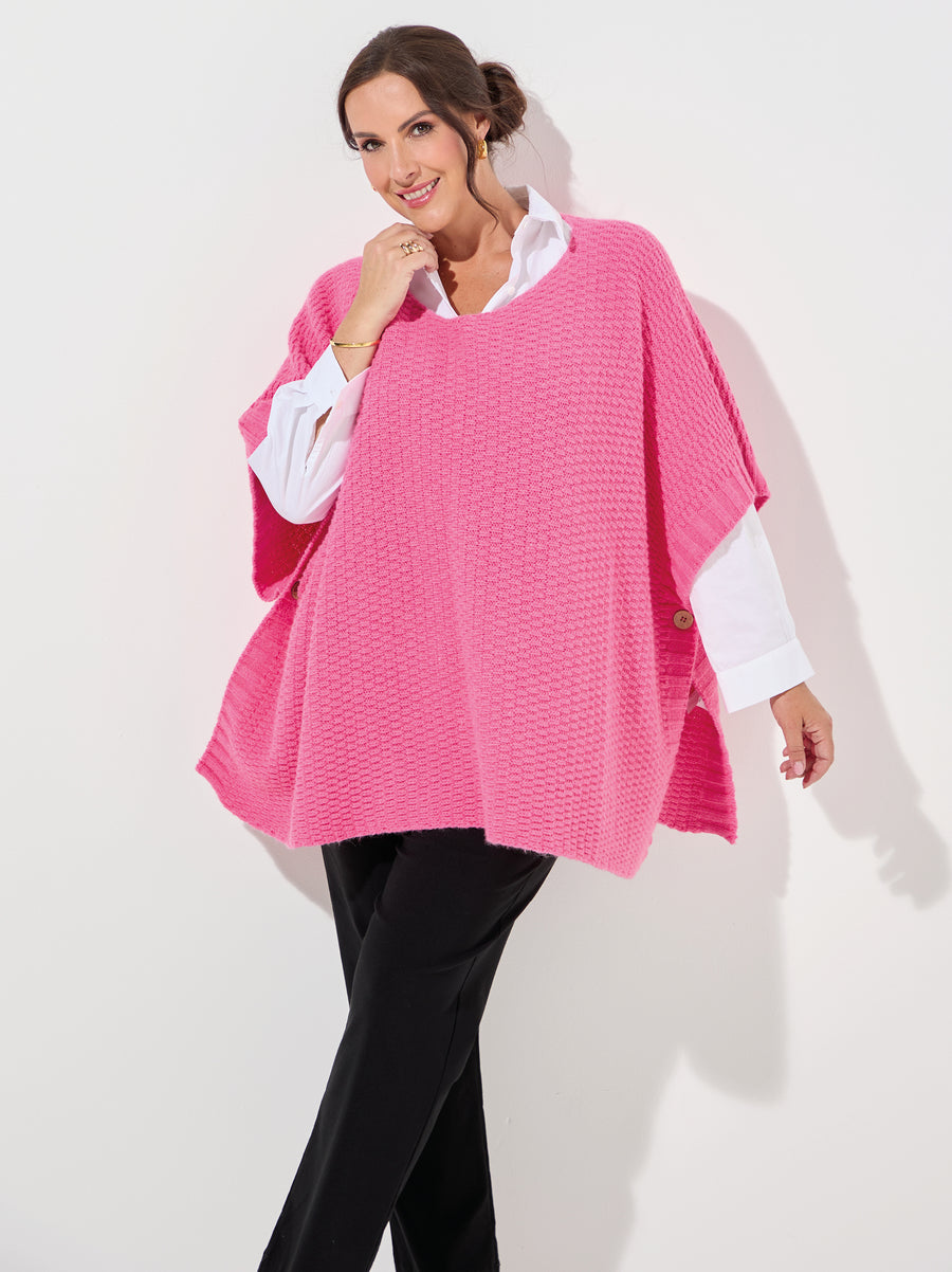 Camilla Moss Stitch Poncho - Taffy Pink