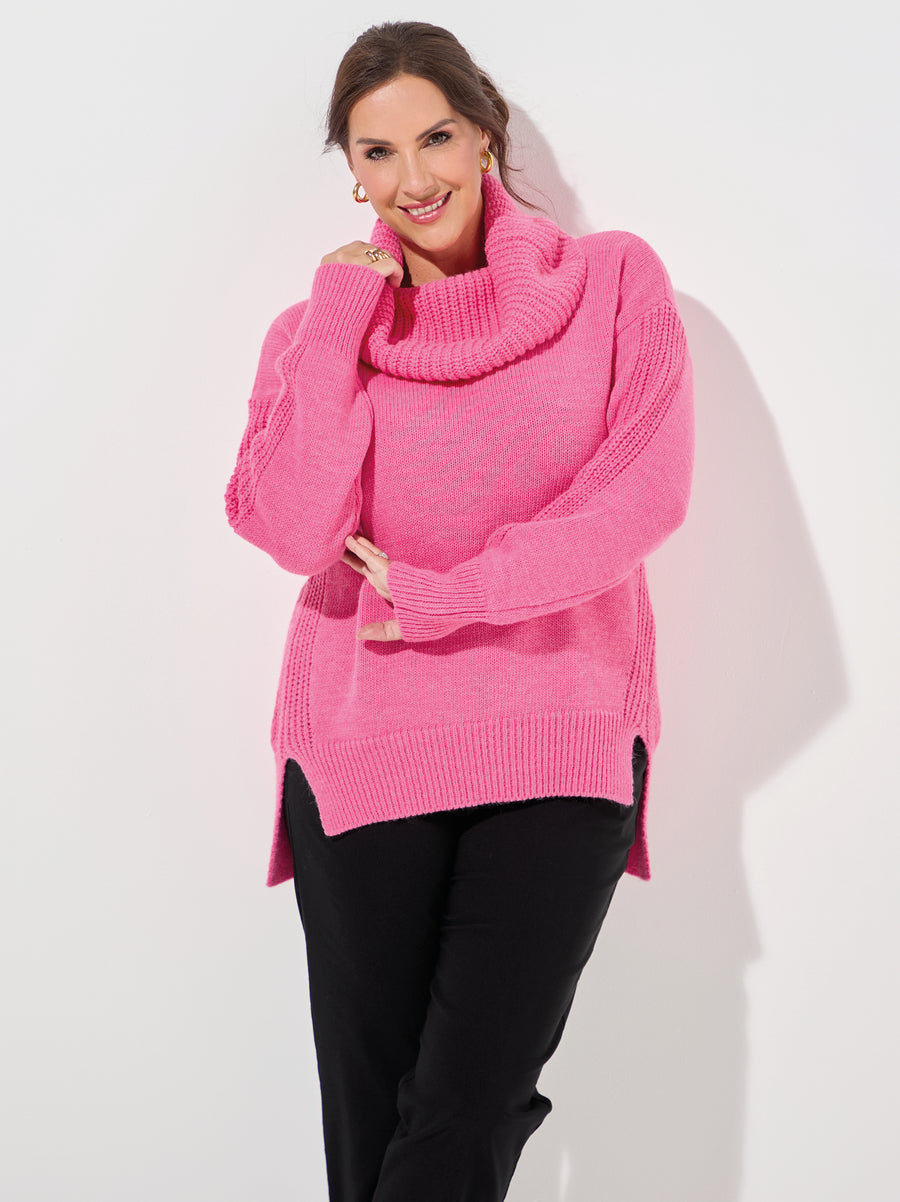 Keira Cowl Neck Jumper - Taffy Pink