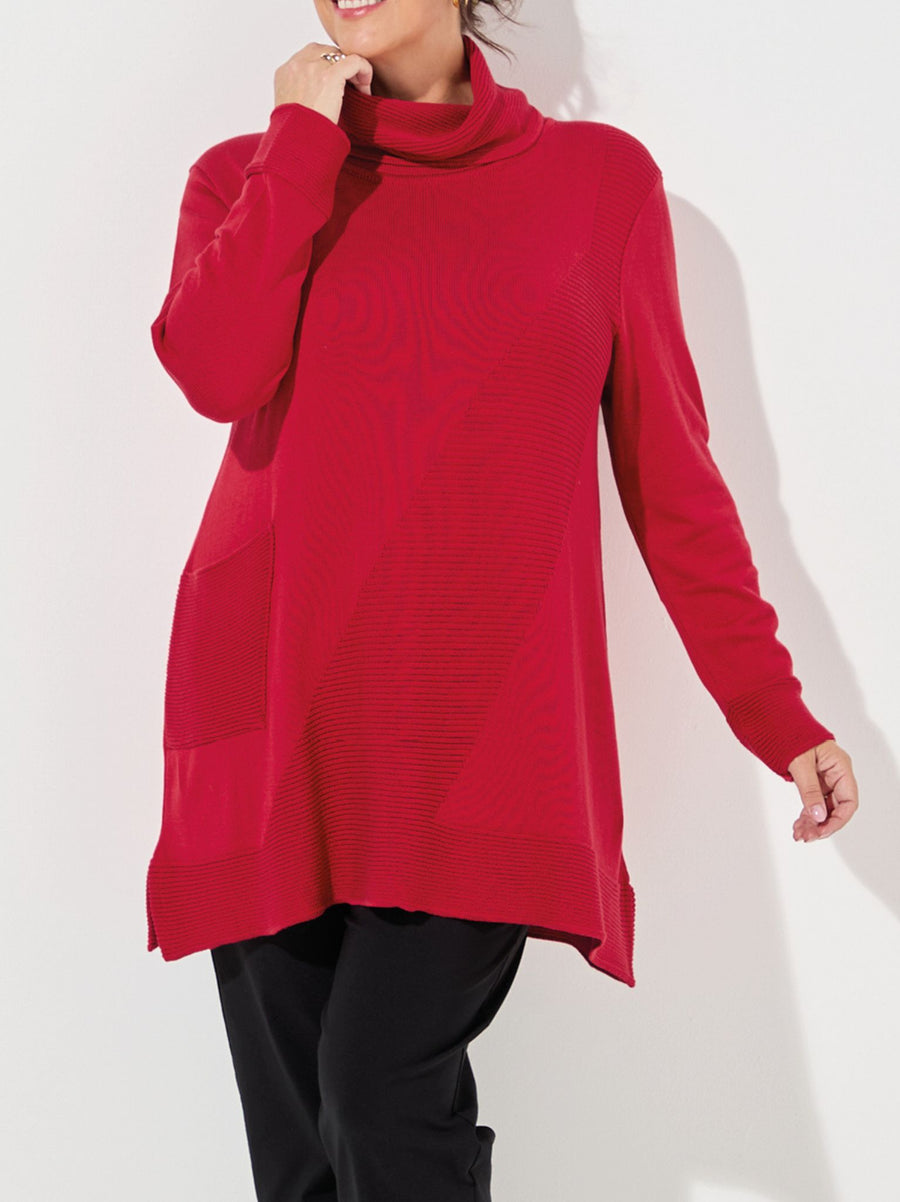 Mika Red Cotton Blend Roll Neck Jumper