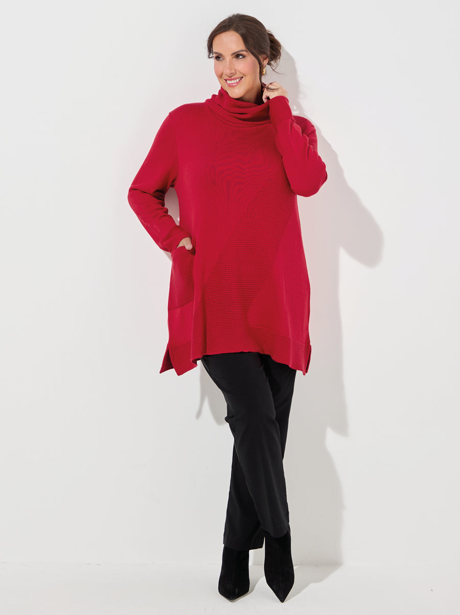Mika Red Cotton Blend Roll Neck Jumper