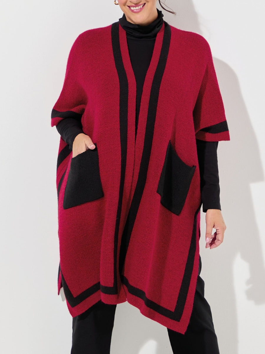 Athena Knitted Poncho - Red
