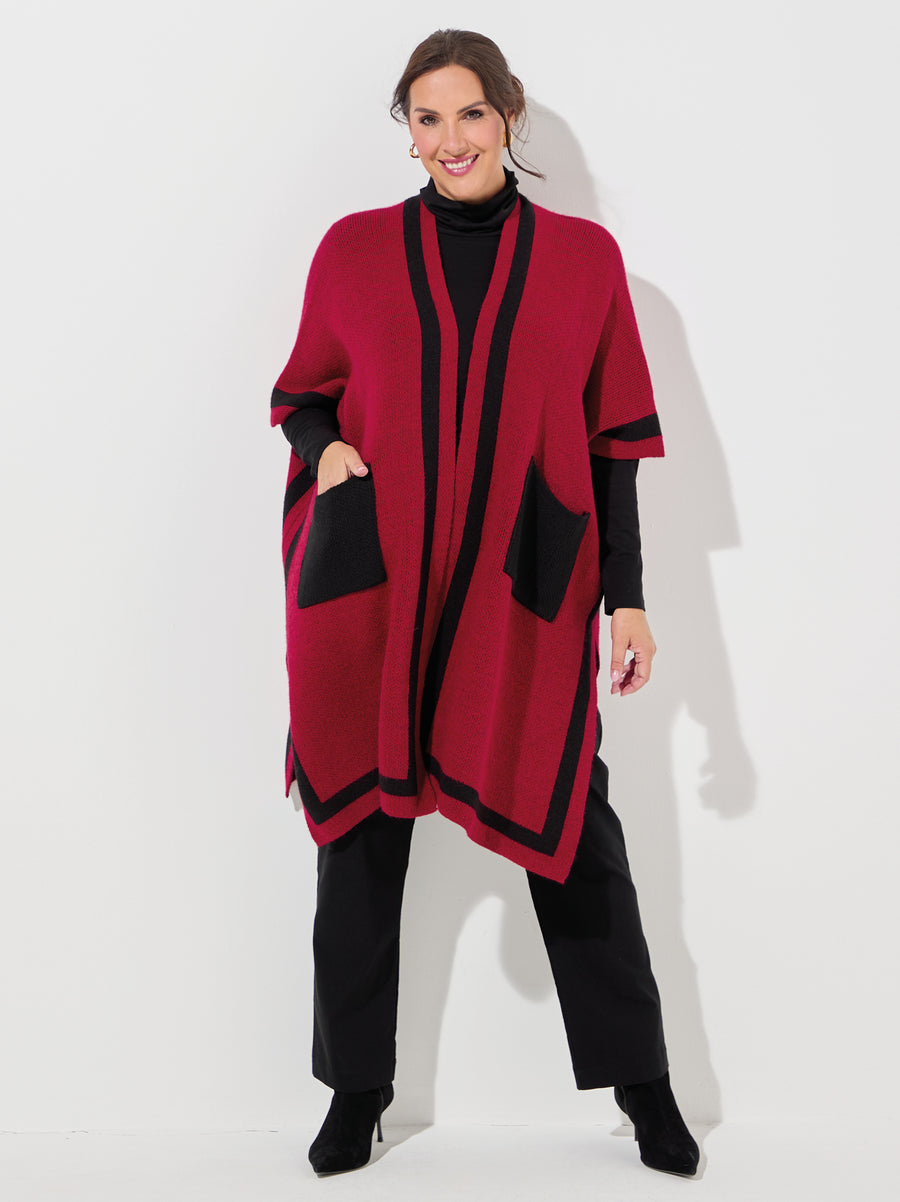 Athena Knitted Poncho - Red