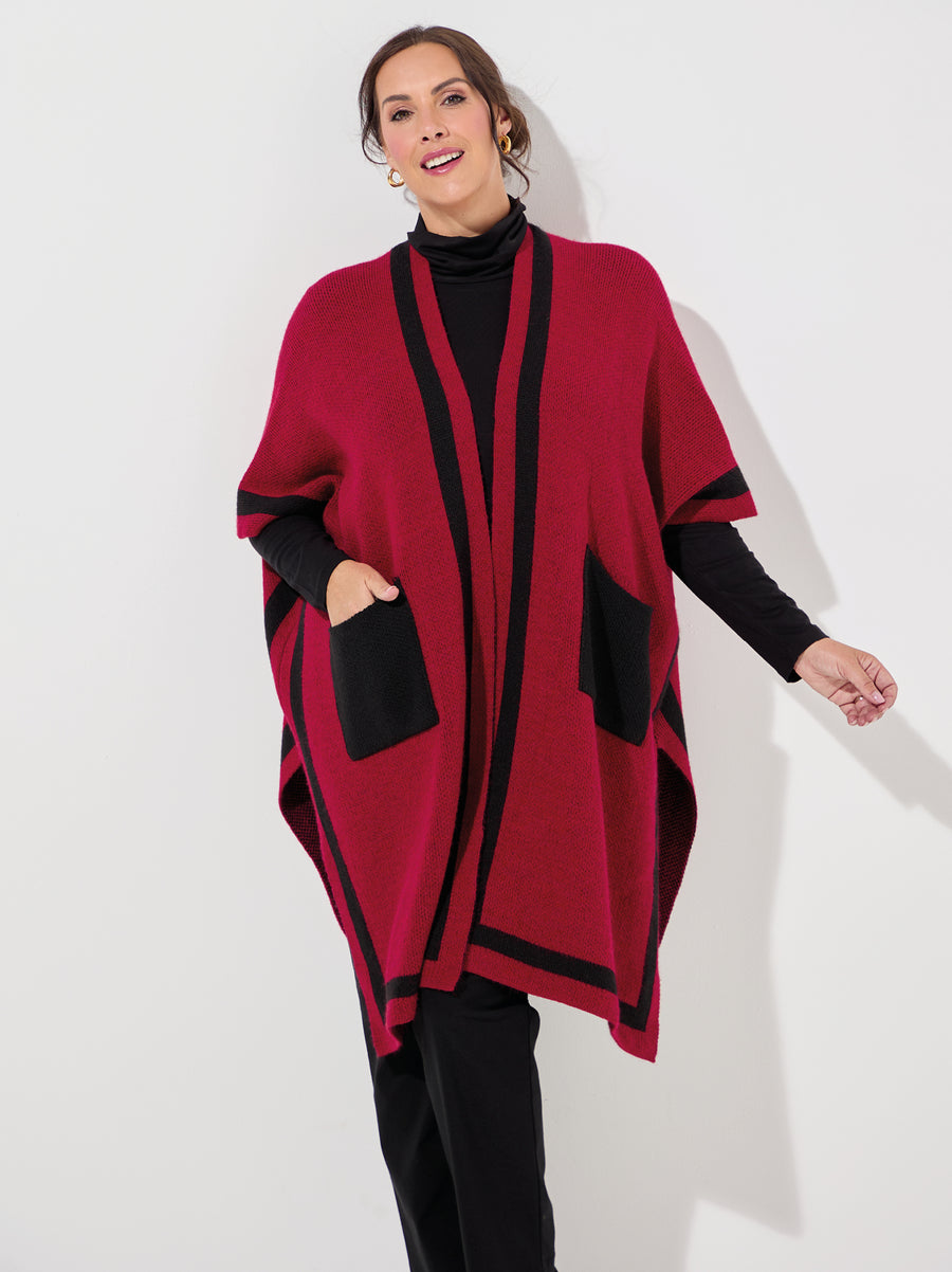 Athena Knitted Poncho - Red