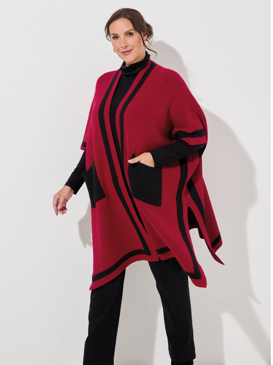 Athena Knitted Poncho - Red