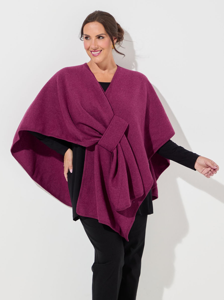 Chelsea Self Tie Waist Poncho - Berry