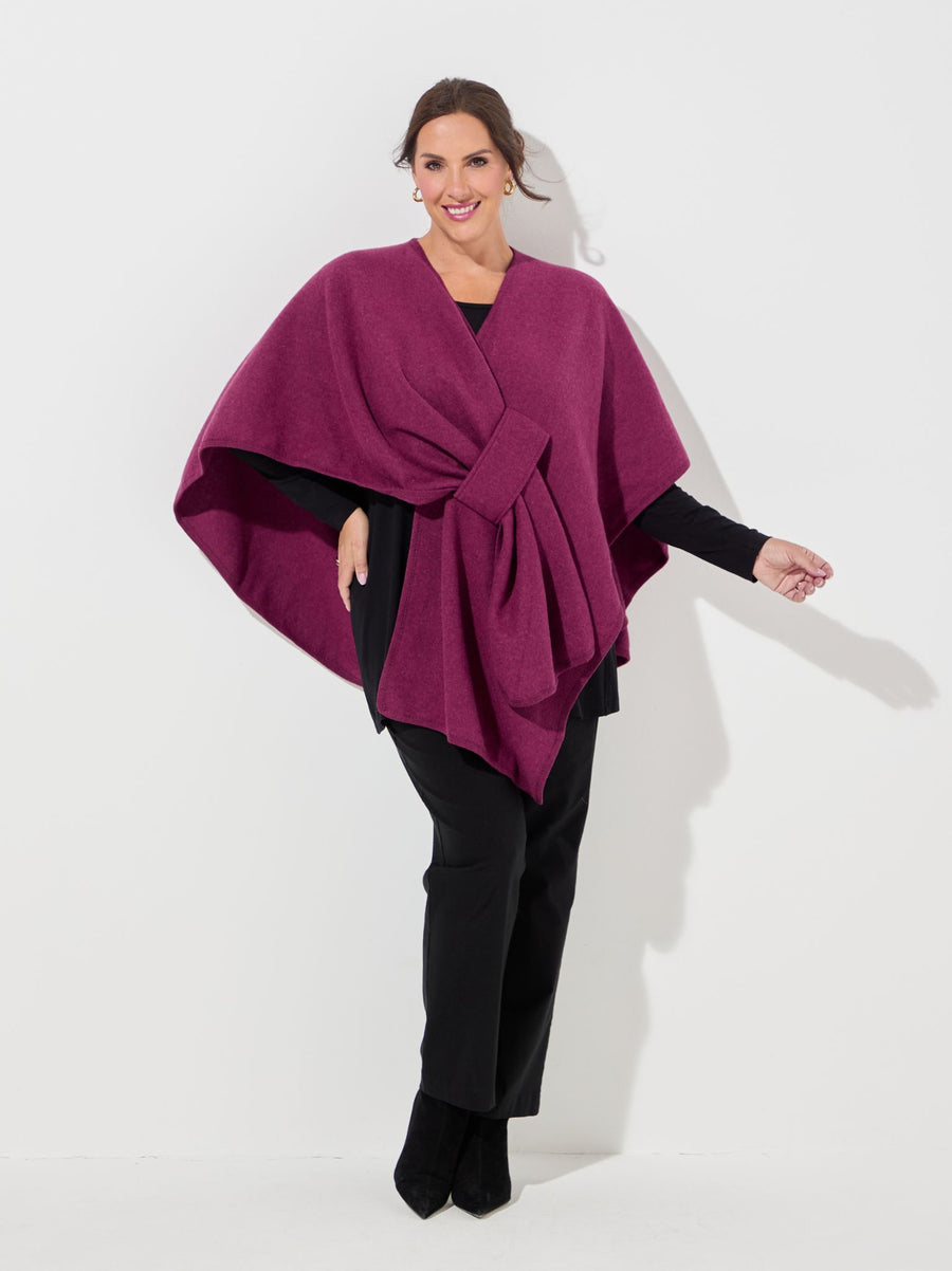Chelsea Self Tie Waist Poncho - Berry