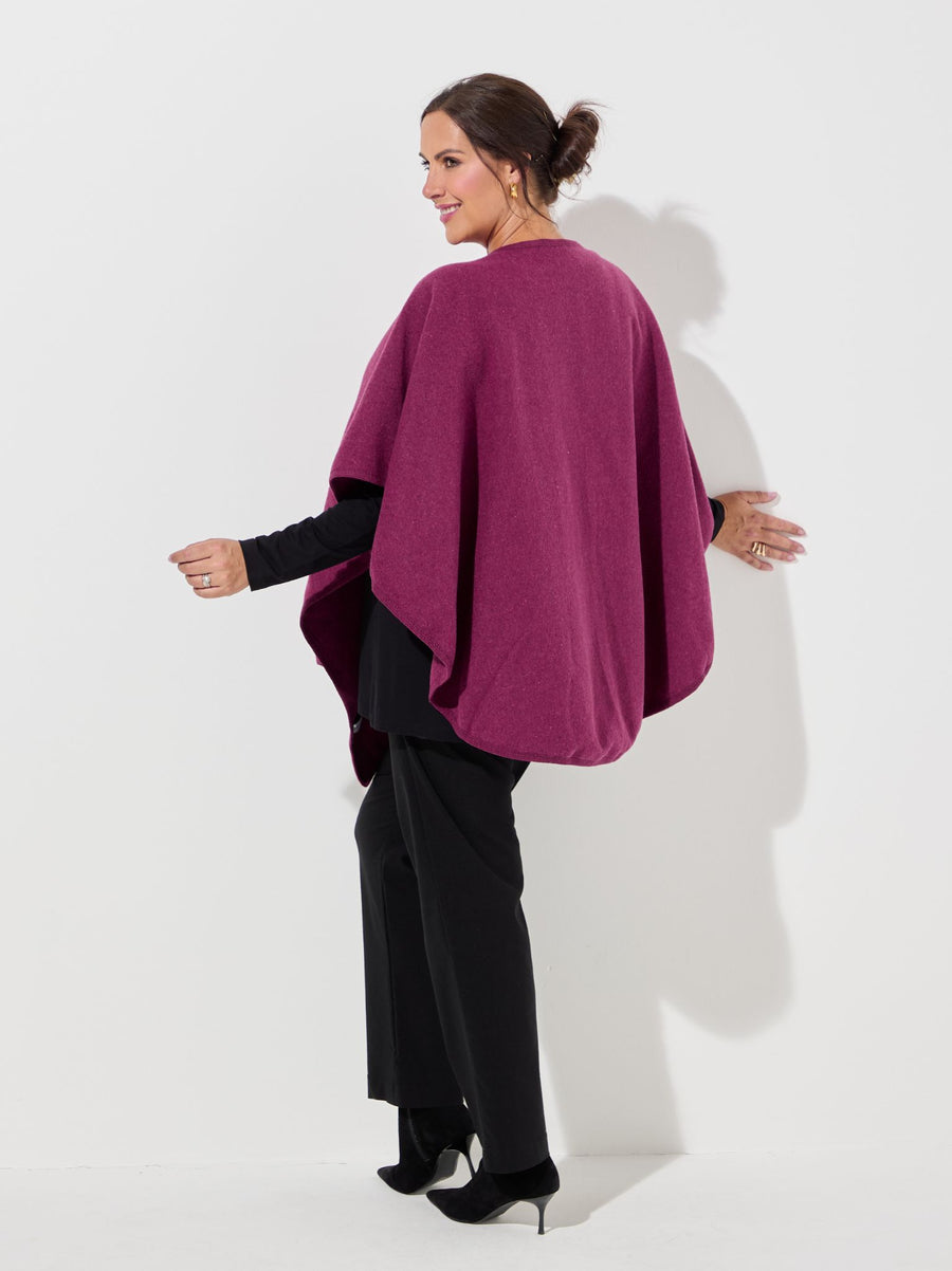 Chelsea Self Tie Waist Poncho - Berry