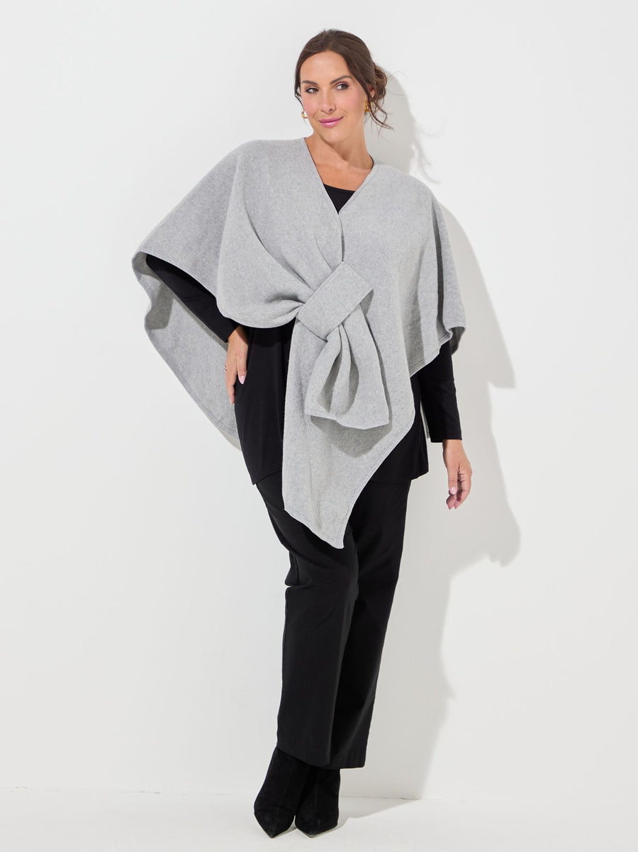Chelsea Self Tie Waist Poncho - Grey