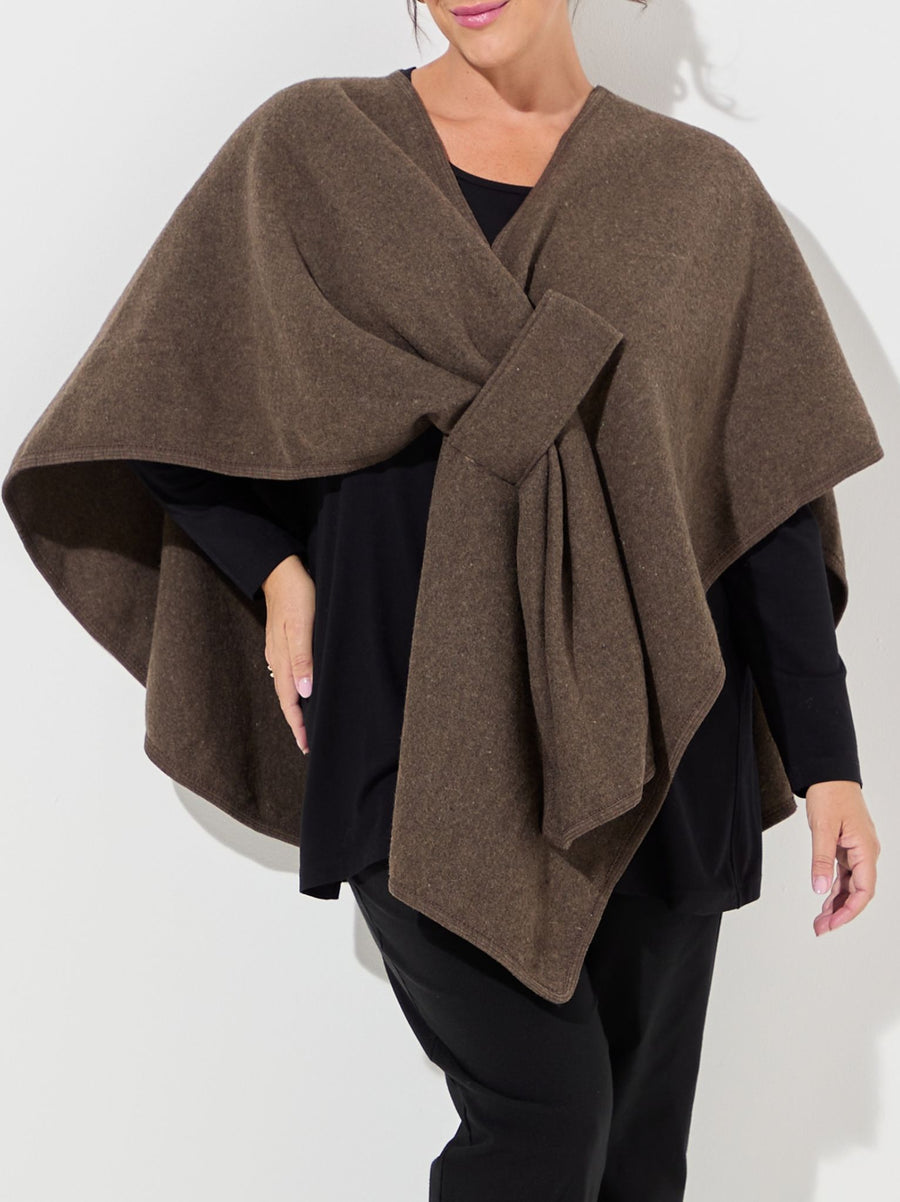 Chelsea Self Tie Waist Poncho - Cocoa