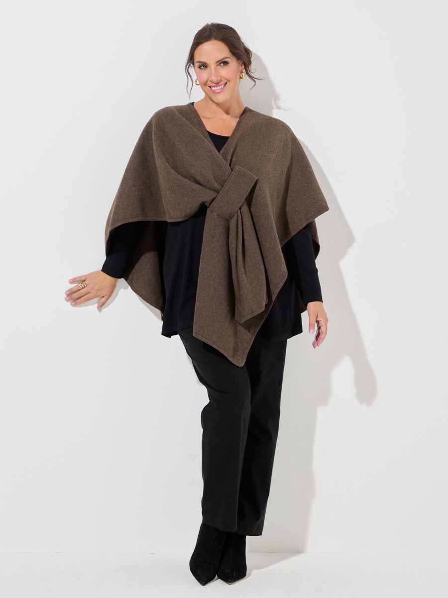 Chelsea Self Tie Waist Poncho - Cocoa