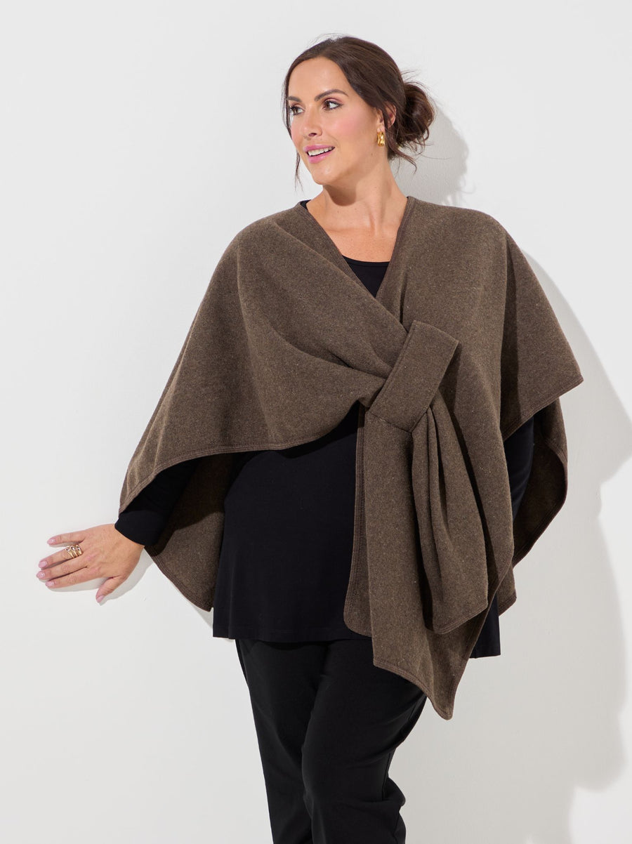 Chelsea Self Tie Waist Poncho - Cocoa
