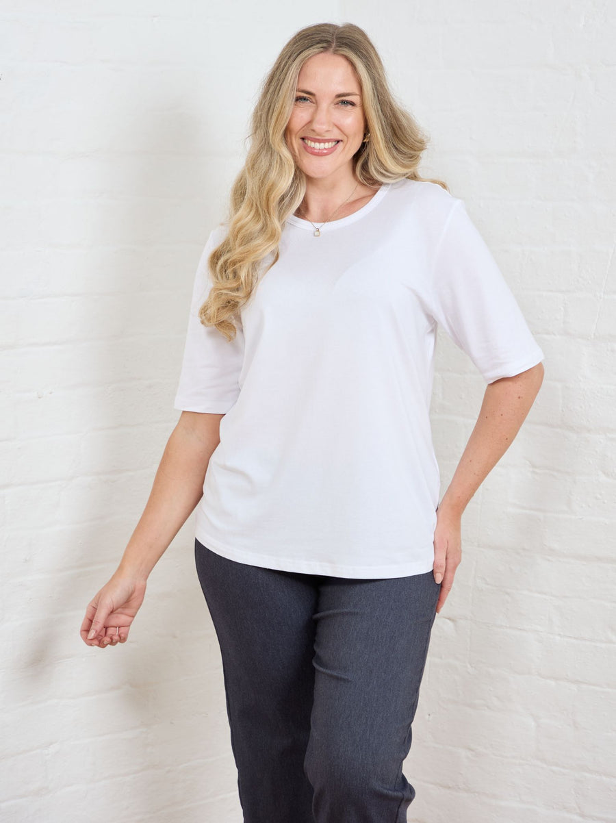 Tiara Cotton Mix Short Sleeve Top - White