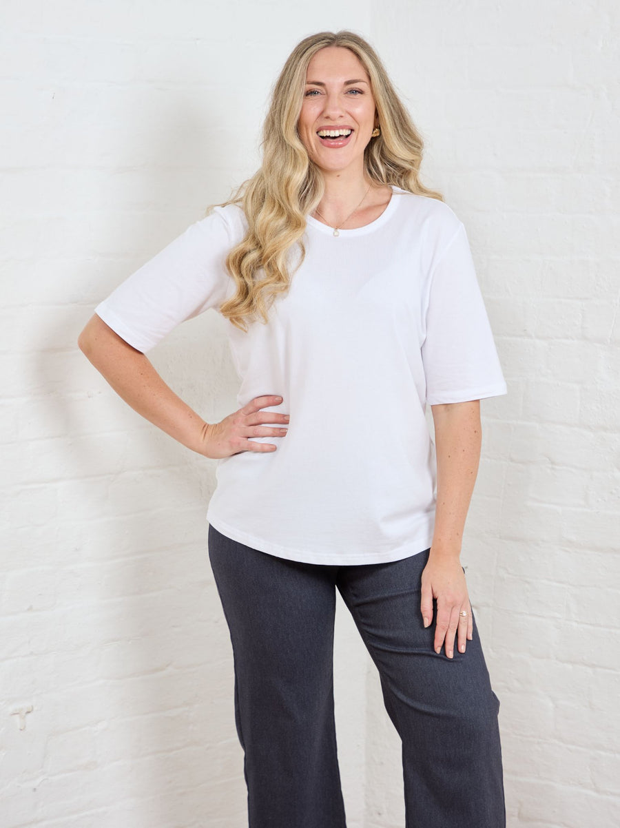 Tiara Cotton Mix Short Sleeve Top - White