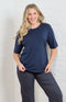 Tiara Cotton Mix Short Sleeve Top - Navy