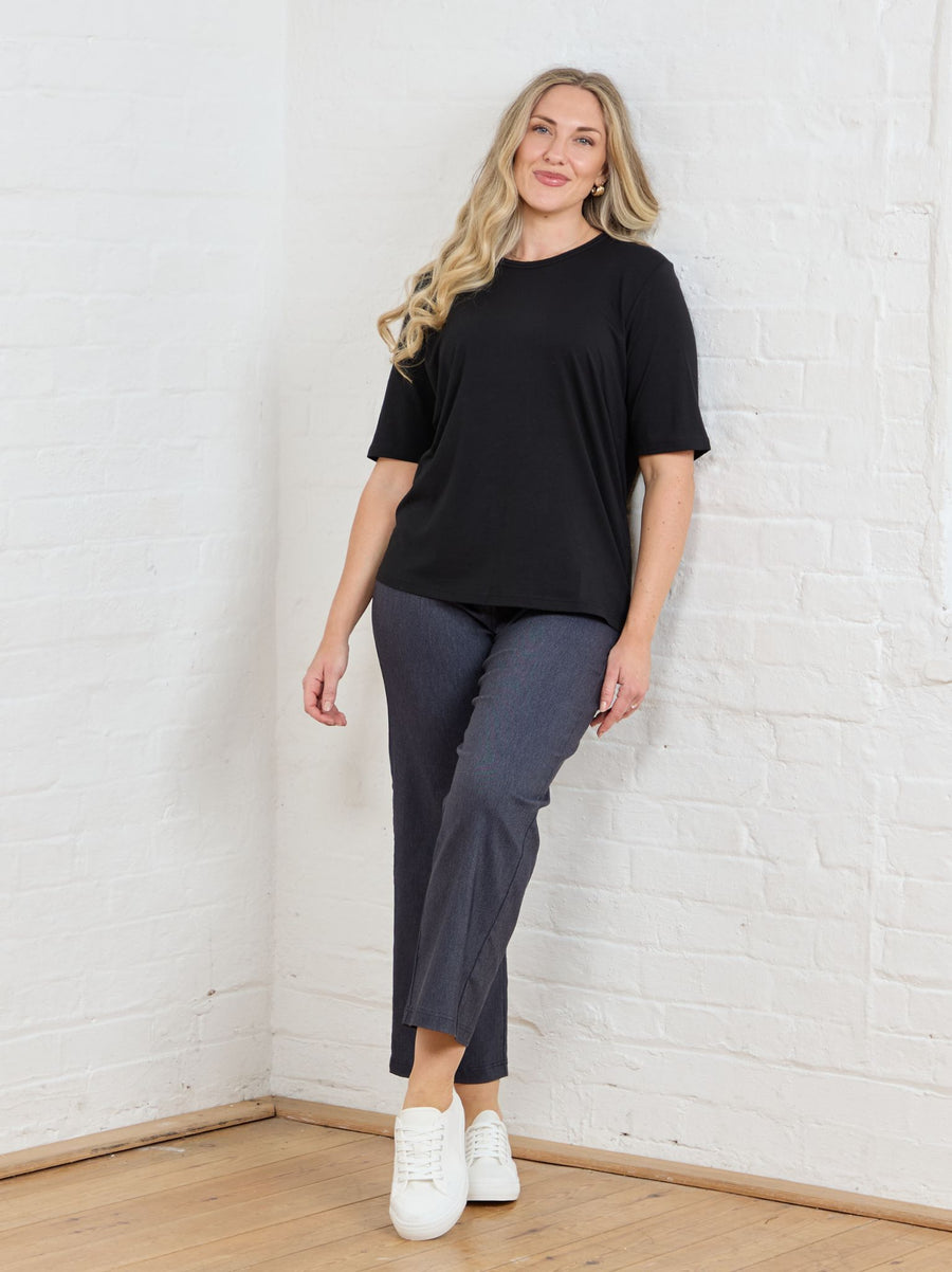 Tiara Cotton Mix Short Sleeve Top - Black
