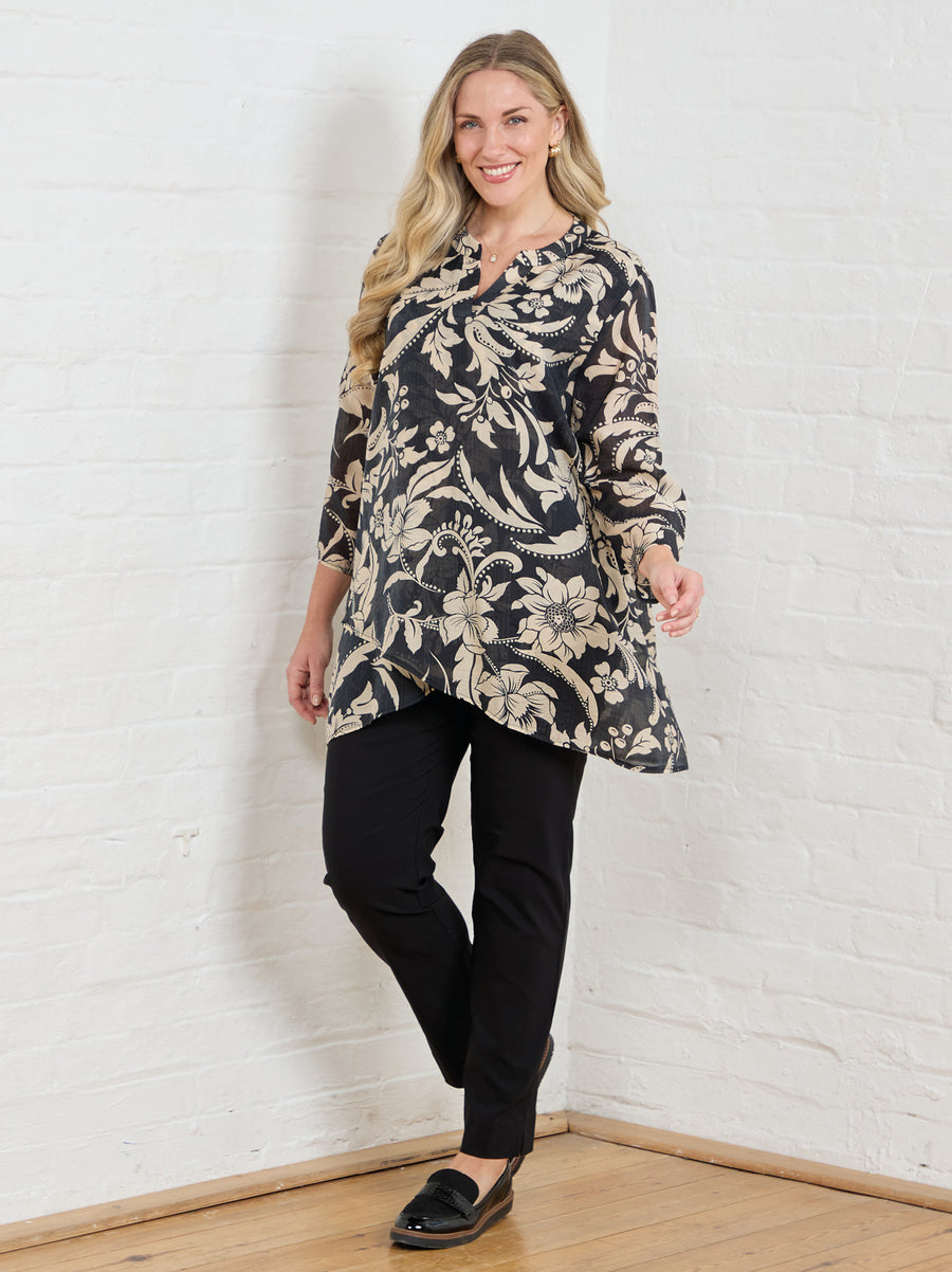 Helen Printed Top - Black/Natural