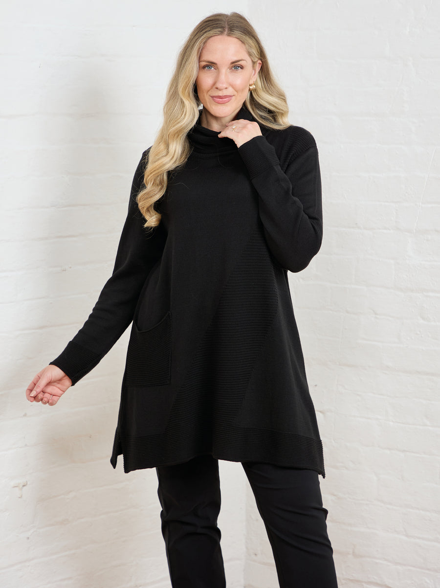 Mika Cotton Blend Roll Neck Jumper - Black