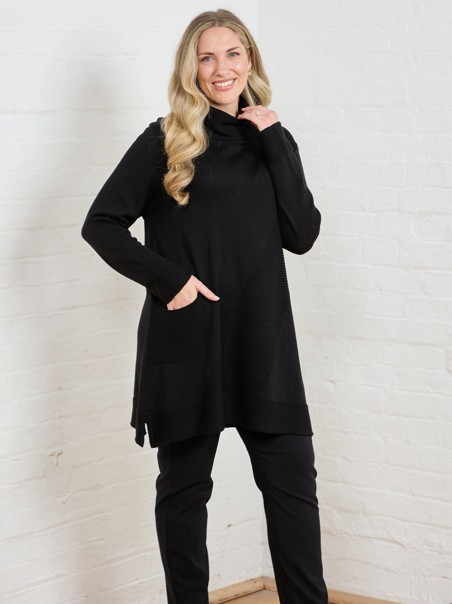 Mika Cotton Blend Roll Neck Jumper - Black
