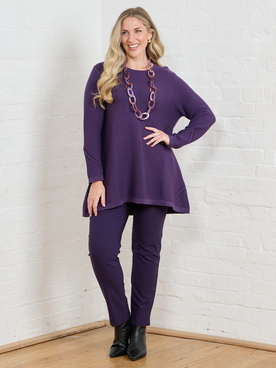 Margaret Cotton Blend Knit Rib Jumper - Purple