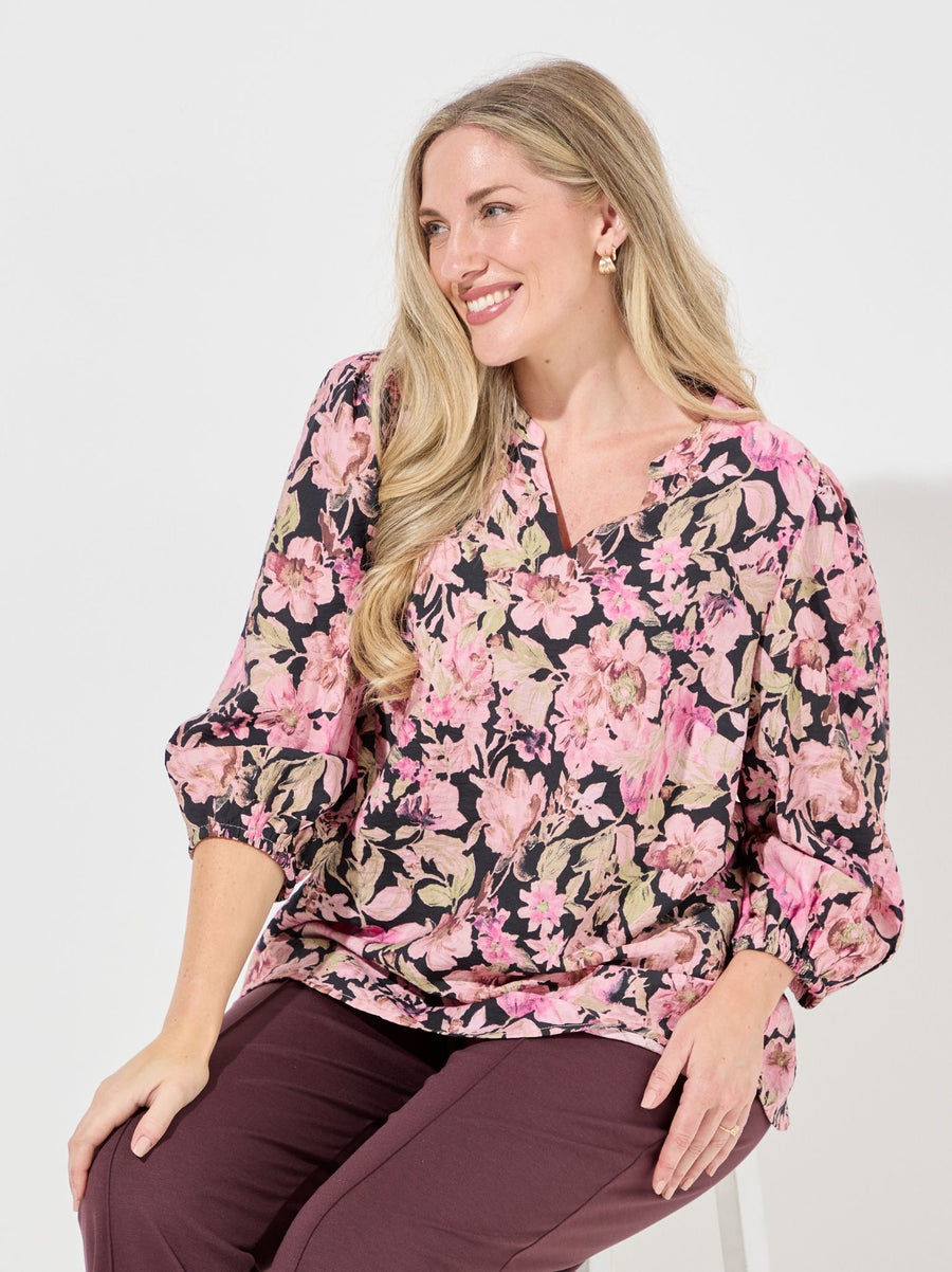 KAFFE Curve Sarina Pink Flower Blouse